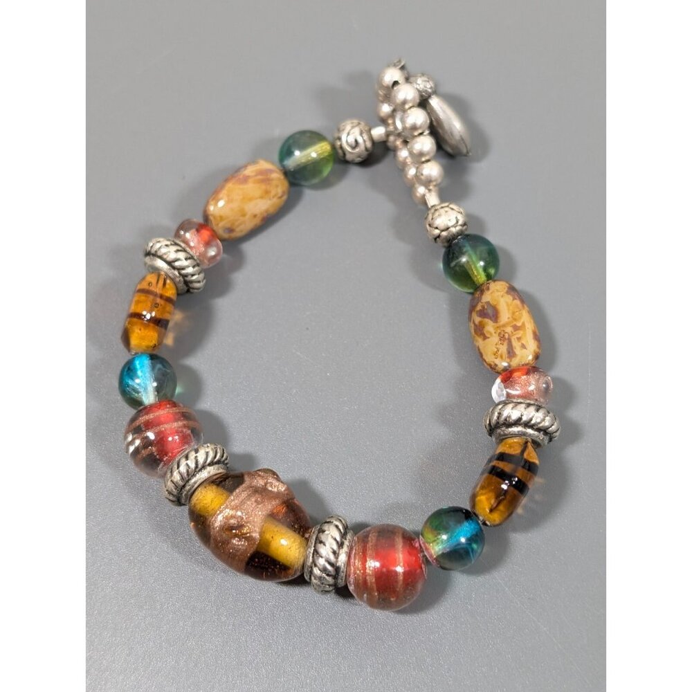 Danforth Pewter Acorn Clasp Murano Art Glass Bracelet Toggle 6.5"